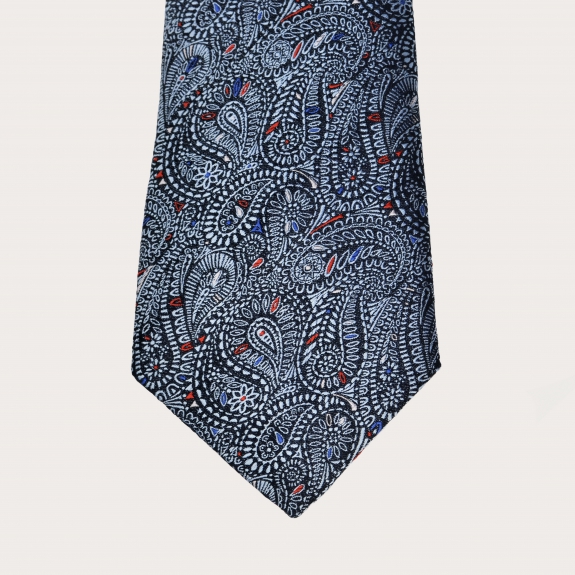 Brucle cravate bleue cachemire en soie jacquard