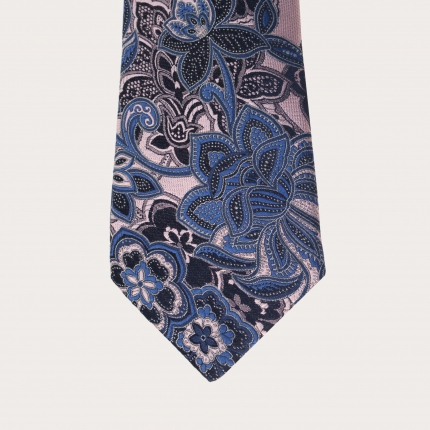 Seiden Krawatte pinke und hellblaue blumig cachemire