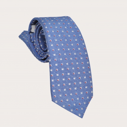 Silk necktie, light blue with geometric pattern