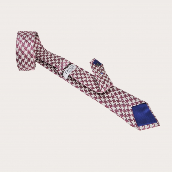 Cravatta pied de poule rosa in seta