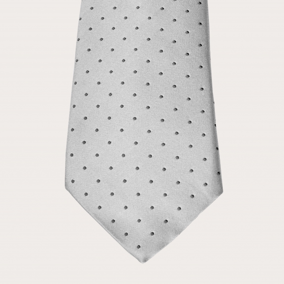 Brucle Cravate en soie gris à pois