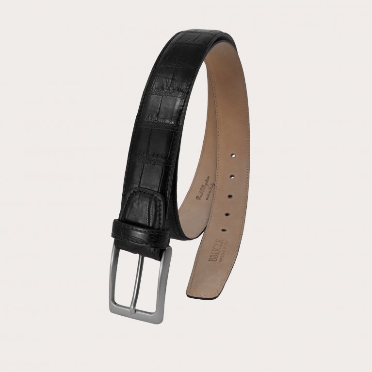 Ceinture en cuir d'alligator véritable sans nickel, noir