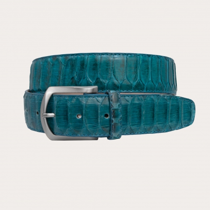 Genuine python leather nickel free belt, light turquoise