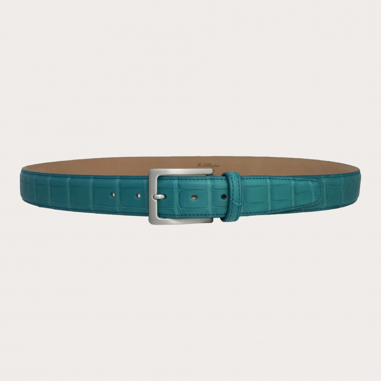Ceinture en alligator avec boucle sans nickel, bleu clair
