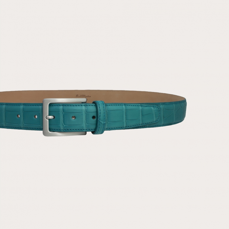 Ceinture en alligator avec boucle sans nickel, bleu clair