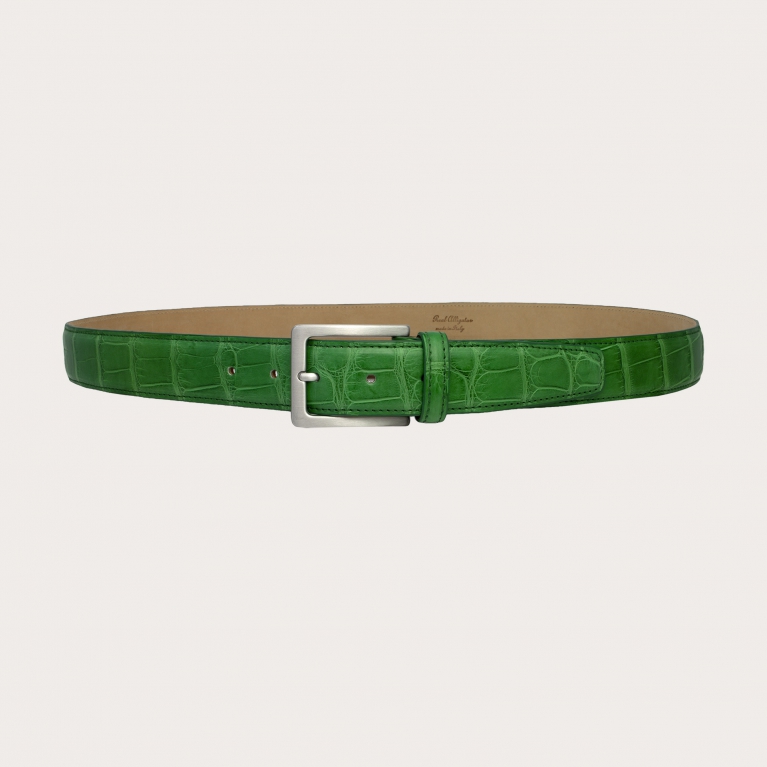 Cinturón de piel de aligátor con hebilla sin níquel, verde