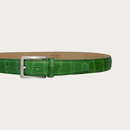 Cinturón de piel de aligátor con hebilla sin níquel, verde