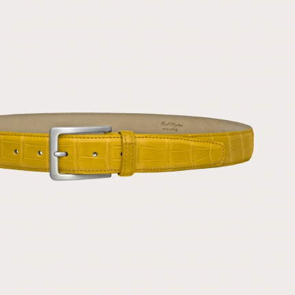 Cinturón de piel de aligátor con hebilla sin níquel, amarillo