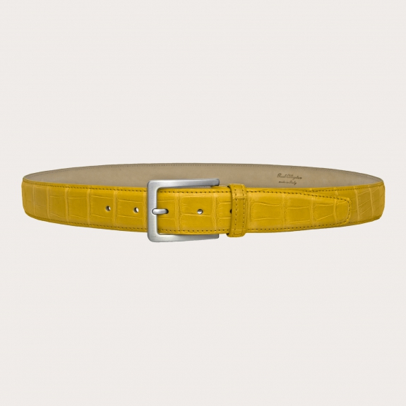 BRUCLE Cinturón de piel de aligátor con hebilla sin níquel, amarillo