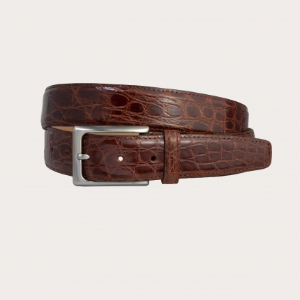 Belt in crocodile flank, wood brown