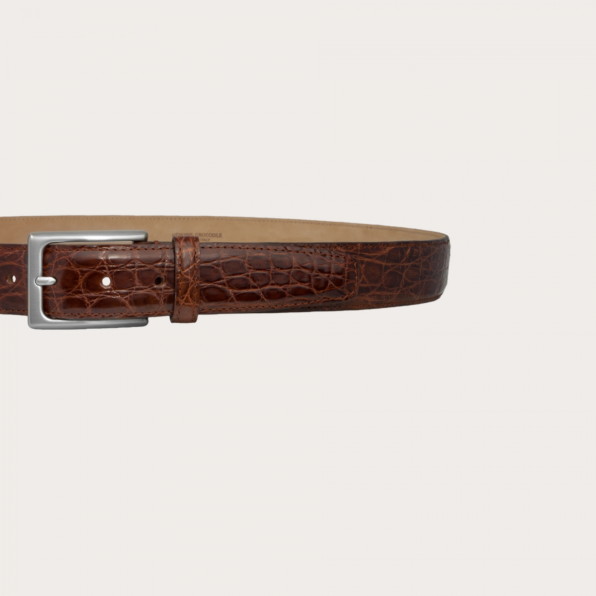BRUCLE Belt in crocodile flank, wood brown