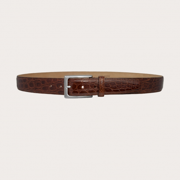 BRUCLE Belt in crocodile flank, wood brown