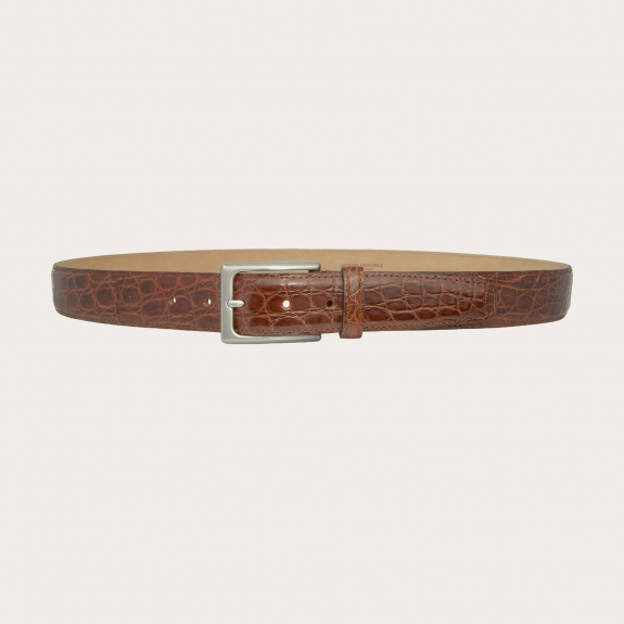 BRUCLE Elégante ceinture crocodile marron doré