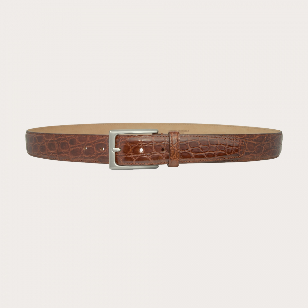 BRUCLE Elégante ceinture crocodile marron doré