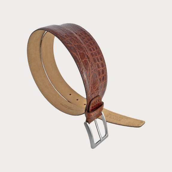 BRUCLE Elégante ceinture crocodile marron doré