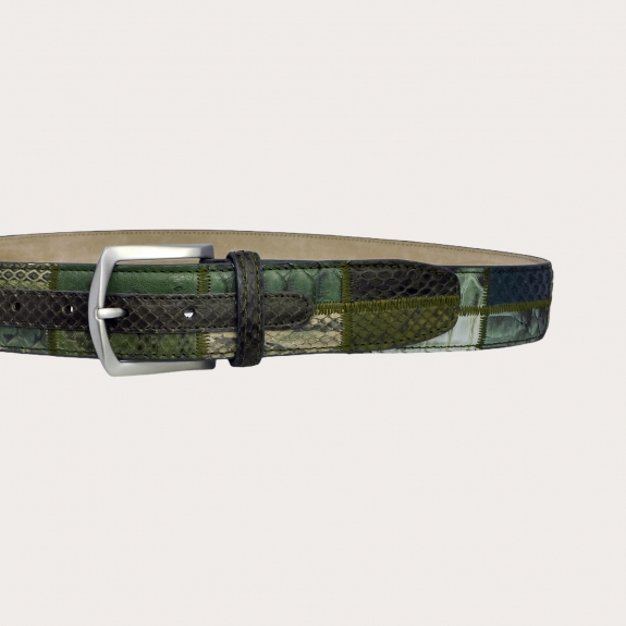 Brucle green python leather belt patchwork nickel free made in italy