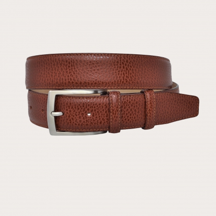 Cinturón clásico en piel auténtica abatanada, marrón coñac