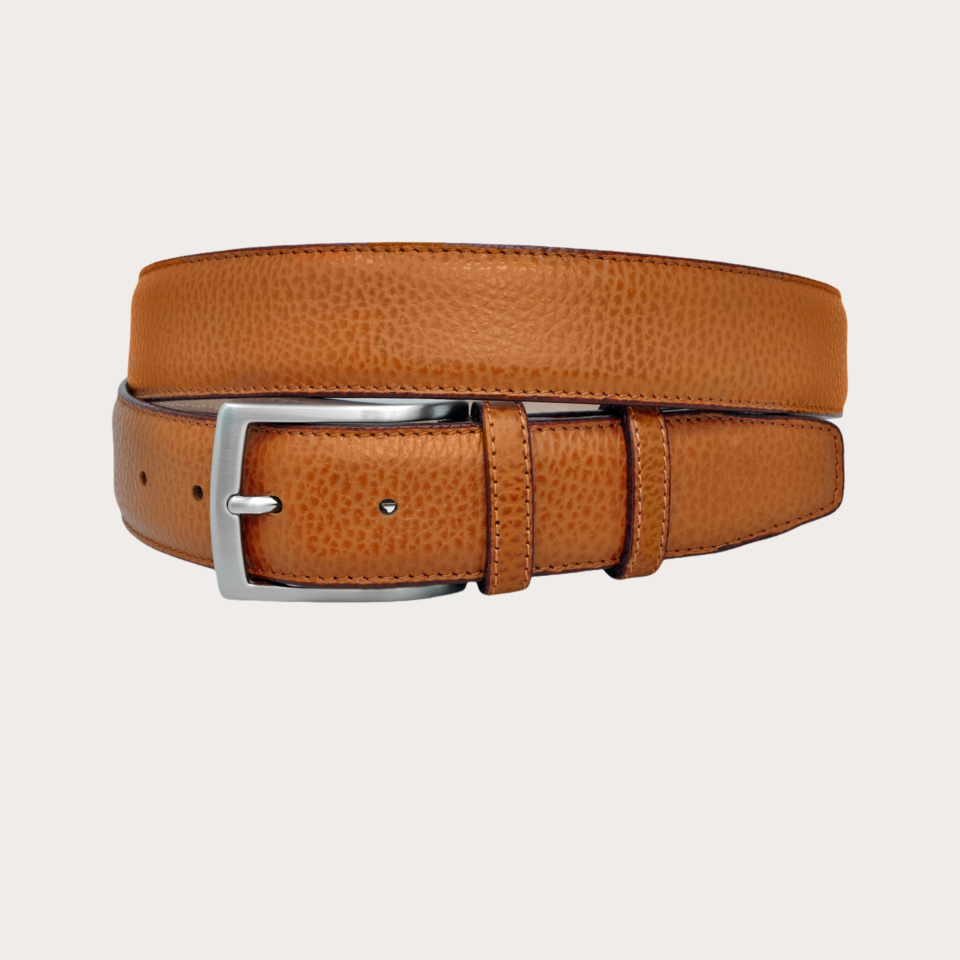 BRUCLE Brown-colored drummed leather belt