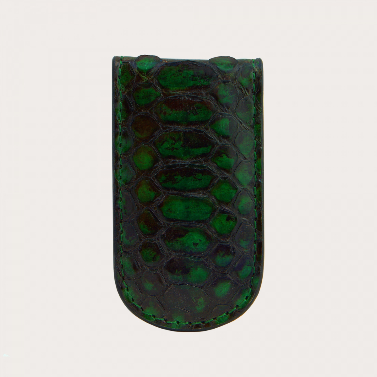 BRUCLE Pince à billets magnétique en cuir de python véritable, vert