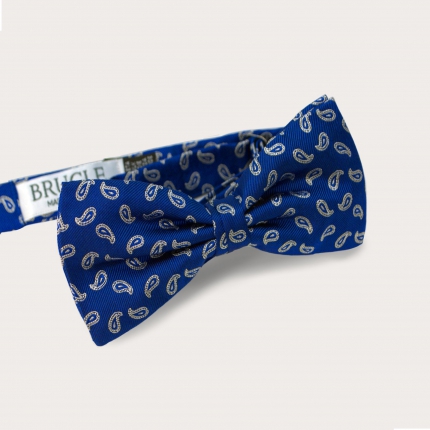 Silk Pre-tied Bow Tie blue paisley