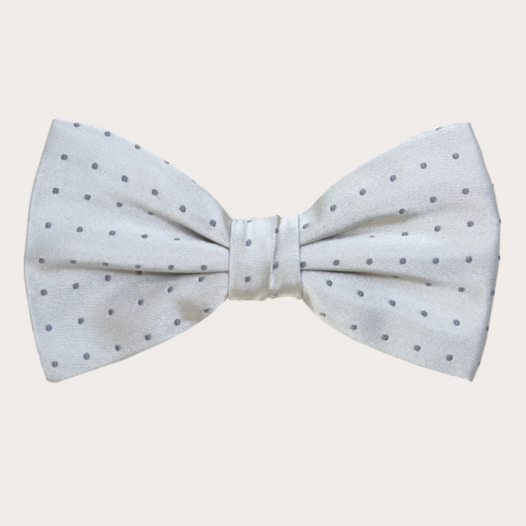 Seiden Fliege grau mit weißen Punkten