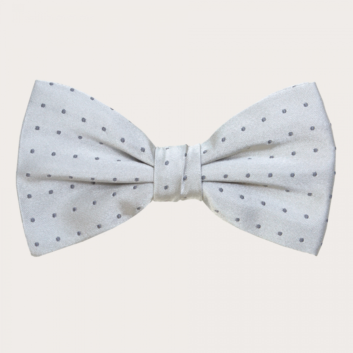 SILVER SILK BOW TIE WITH WHITE DOTS MOTIF 