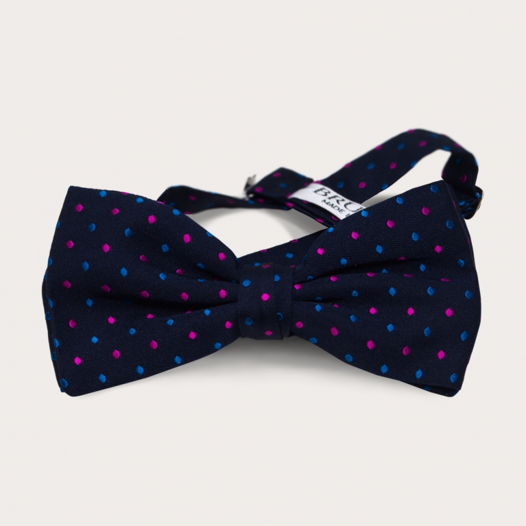 Silk pre-tied bow tie, blue dotted pattern