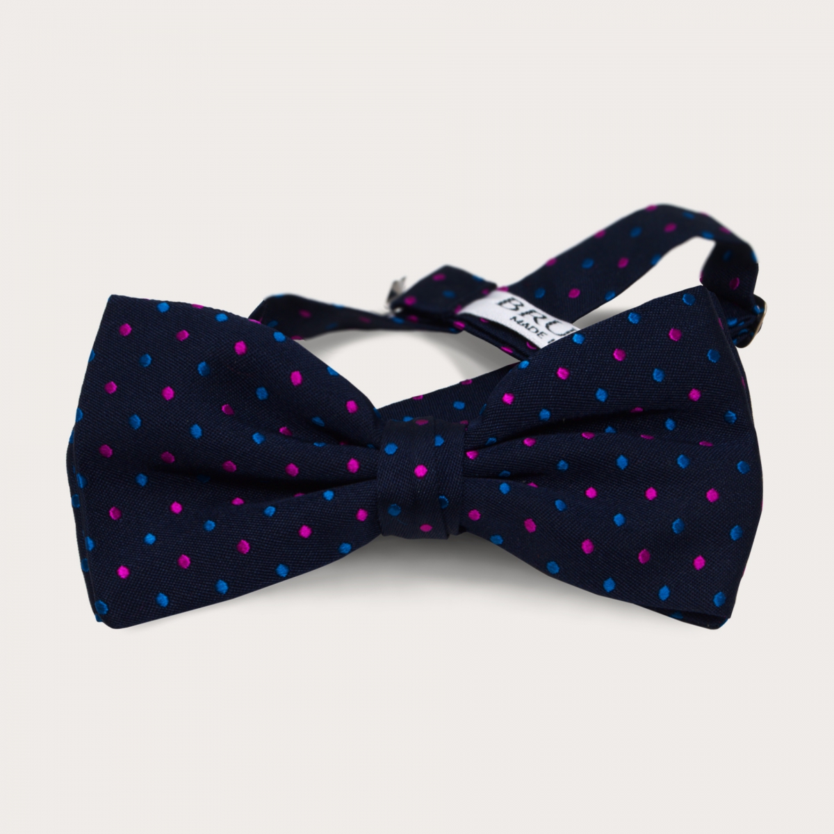 BRUCLE Silk pre-tied bow tie, blue dotted pattern