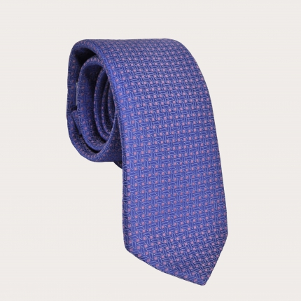 Silk necktie, light blue and pink with geometric pattern