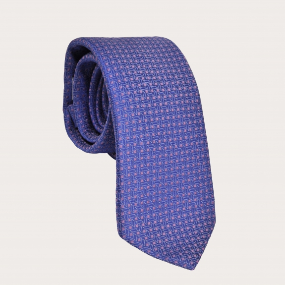 BRUCLE Cravatta in seta azzurra e rosa fantasia geometrica