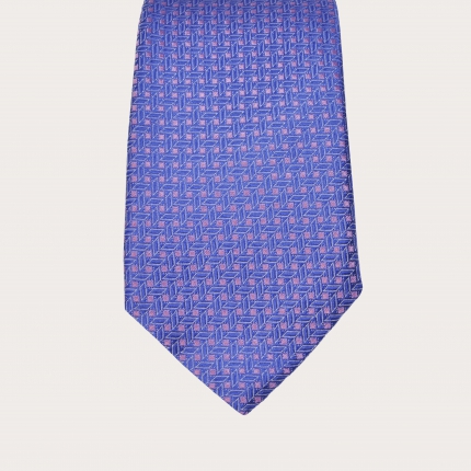 BRUCLE Cravatta in seta azzurra e rosa fantasia geometrica