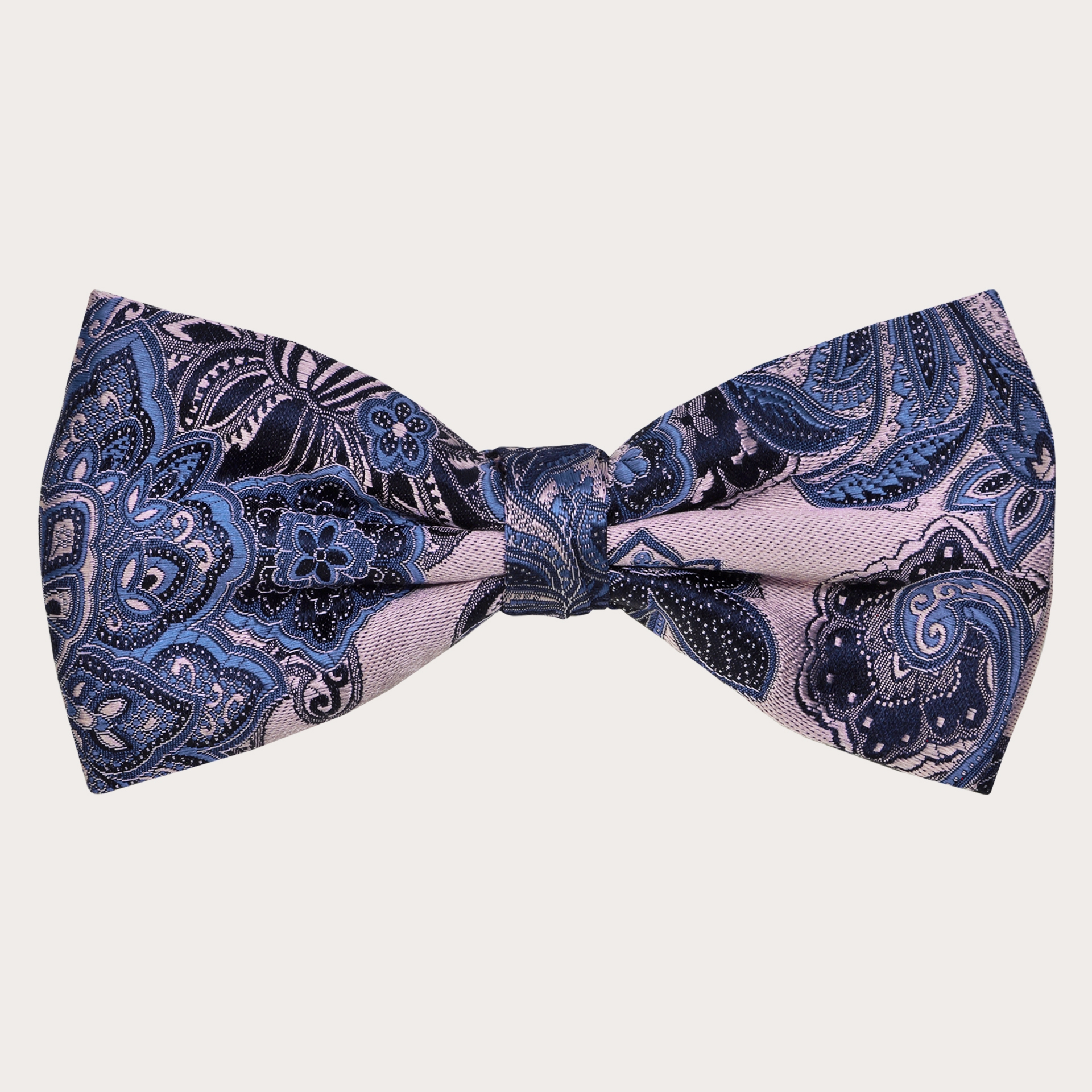 BRUCLE Silk pink and light blue cachemire pre-tied bow tie