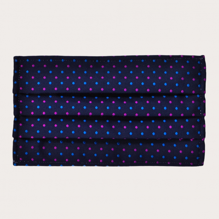 Silk protective facemask, blue multicolor dotted pattern