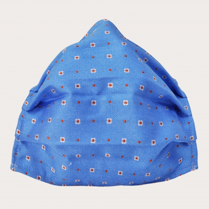 Silk protective facemask, blue pattern with flowers