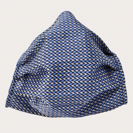 Mascarilla lavable StyleMask en seda, patrón geométrico plateado y azul
