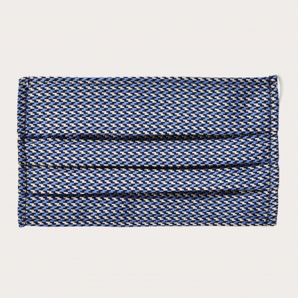 Mascarilla lavable StyleMask en seda, patrón geométrico plateado y azul