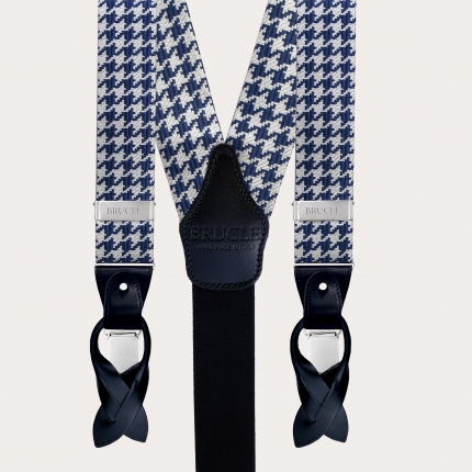 Silk suspenders and silk tie, blue pied de poule