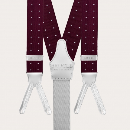 Silk suspenders and silk tie, dotted burgundy