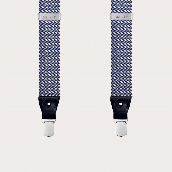 Hosenträger aus seide, silber und blaues geometrisches Muster