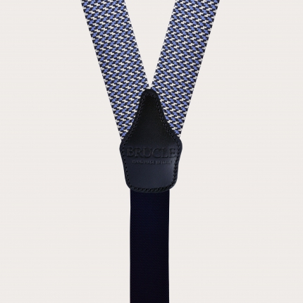 Bretelles larges en soie en pointillé, motif géométrique argent et bleu