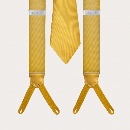 BRUCLE Silk buttons suspenders and silk tie, yellow