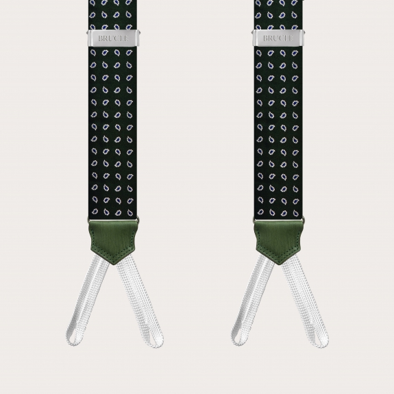 BRUCLE Tirantes en forma de Y con ojales para botones en seda, paisley verde