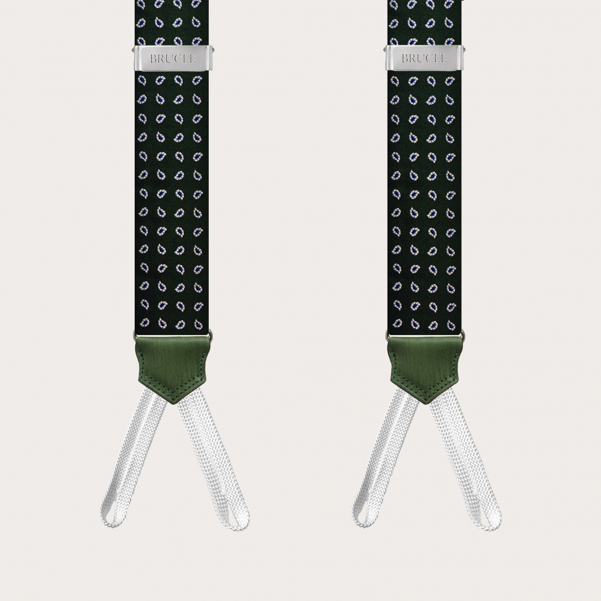 BRUCLE Bretelle in seta per bottoni con asole, paisley verde