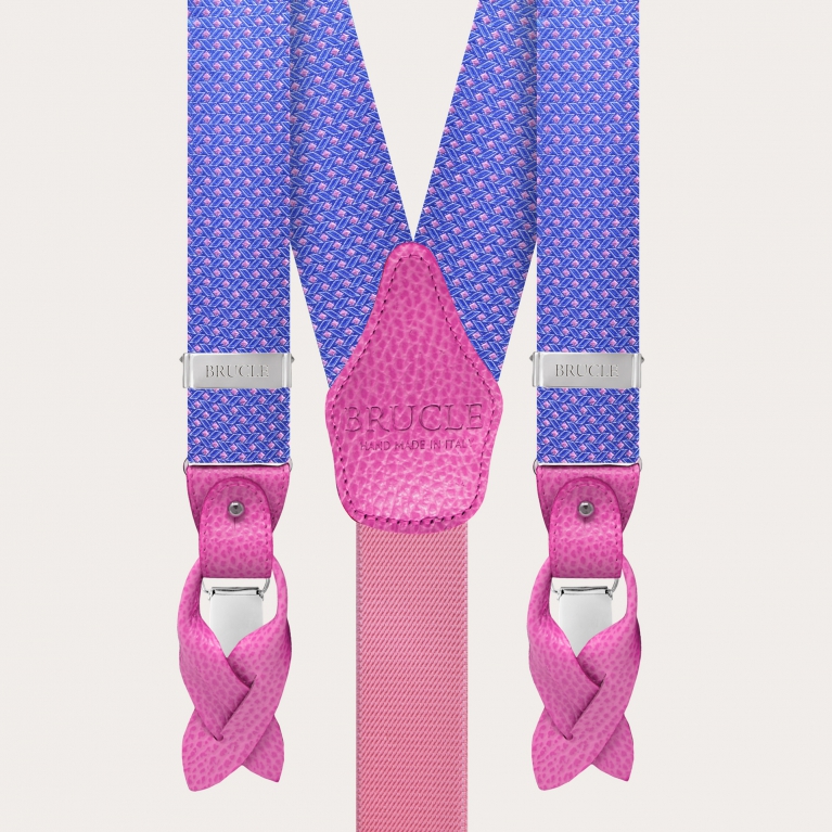 Hosenträger aus seide, rosa und blaues geometrisches Muster