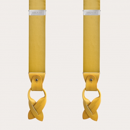 BRUCLE Suspenders braces and tie in silk, yellow color