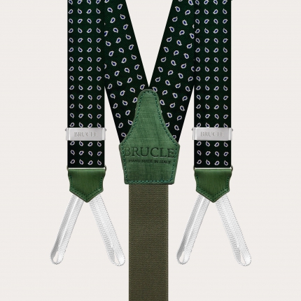 Formal Y-shape suspenders with braid runners, green paisley