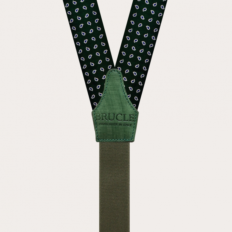 Bretelle in seta per bottoni con asole, paisley verde