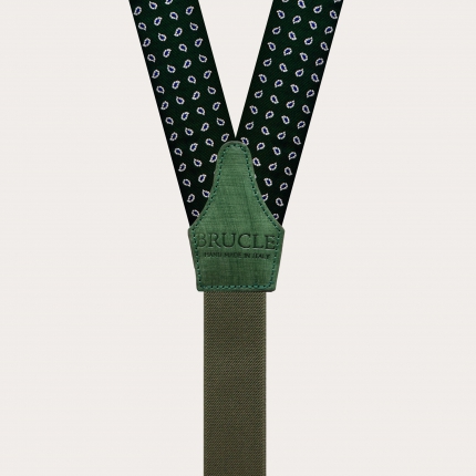 Tirantes en forma de Y con ojales para botones en seda, paisley verde