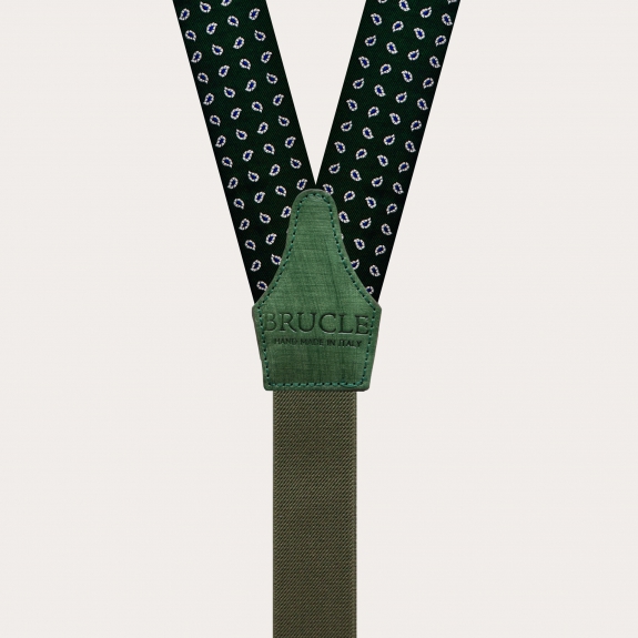 BRUCLE Tirantes en forma de Y con ojales para botones en seda, paisley verde