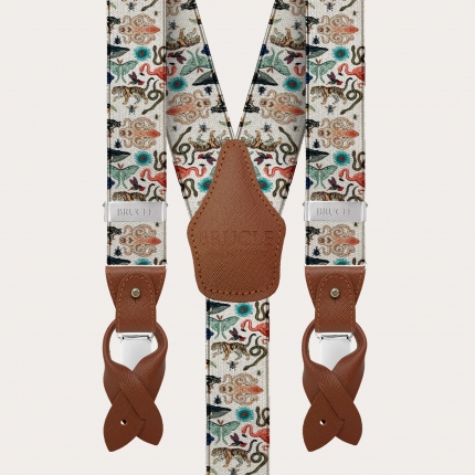 Nickel free double use suspenders, satin with animal pattern